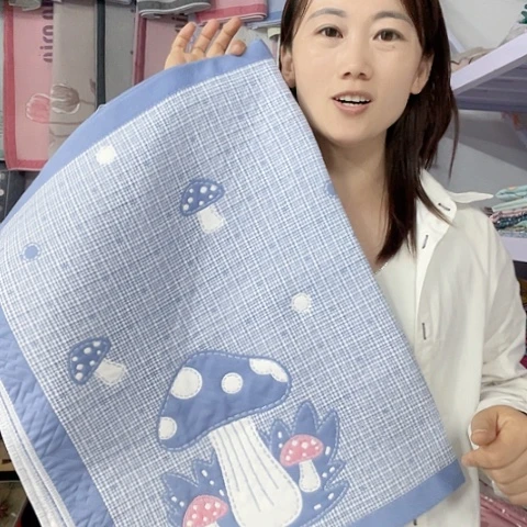 棉纱布棉蓝色蘑菇