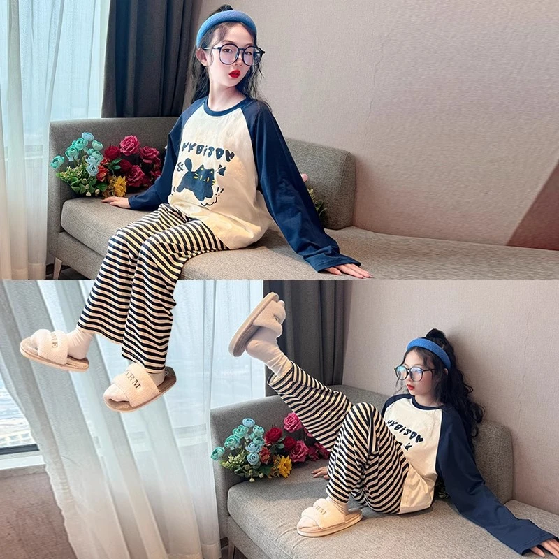 睡衣女童2025新款春秋儿童女孩纯棉居家套装初中生网红长袖家居服