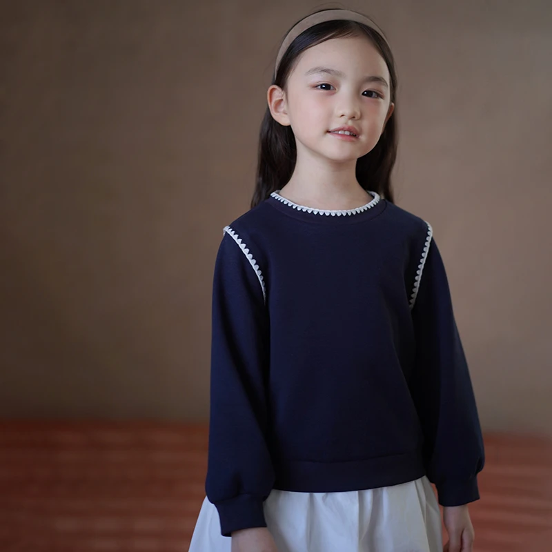 哈齿童装儿童秋装简约休闲弹力针织上衣藏青色卫衣女童打底衫秋冬