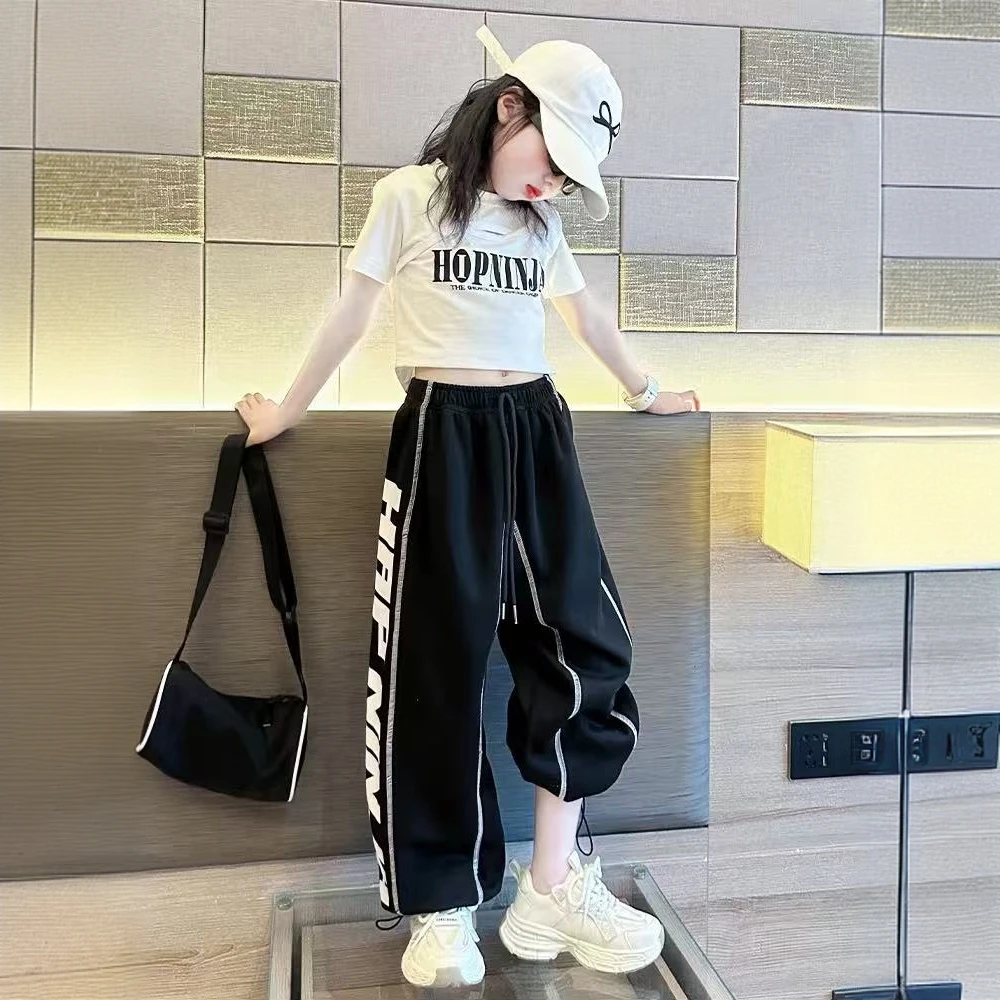 女童套装夏季薄款2025新款儿童长裤夏装宽松童装运动裤女孩休闲裤