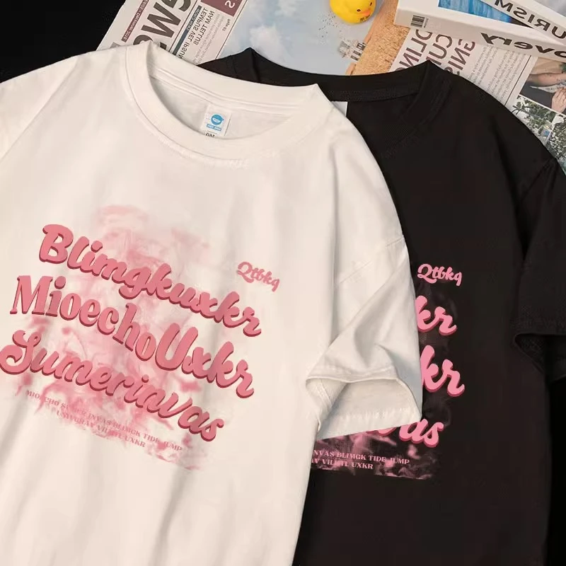 夏装2025新款男女童t恤短袖字母印花国潮百搭宽松中大童半袖上衣
