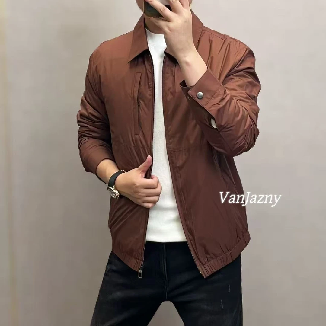 【VanJazny】 新款潮流男士简约纯色拉链防风翻领男士百搭夹克A060