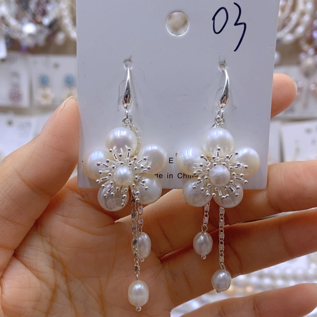 银S925镶嵌淡水珍珠耳饰