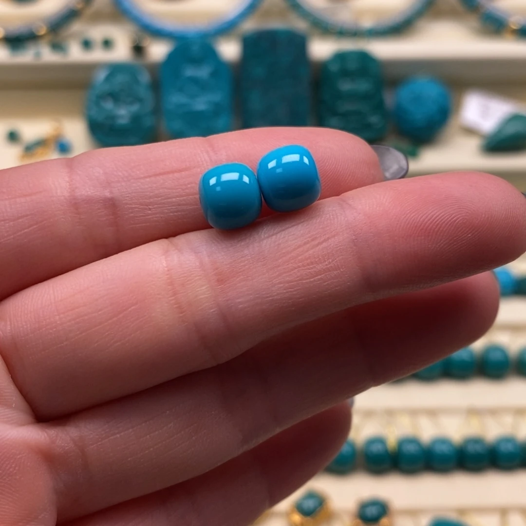 未镶嵌绿松石珠宝奇石直径7.8×7.1老型对珠