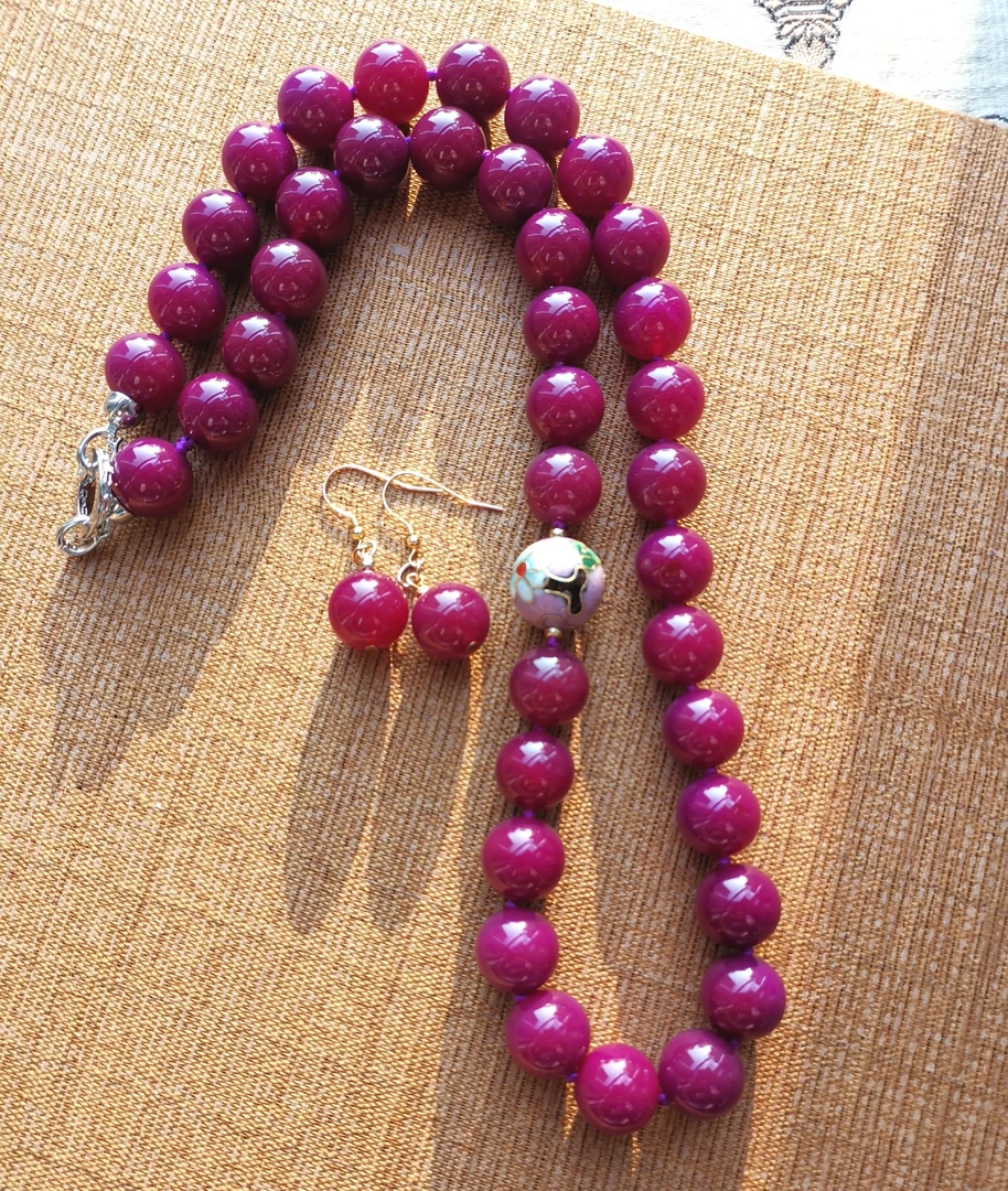 梅红色玛瑙14豪米光珠项链复古宫廷网红百搭新中式风格项链