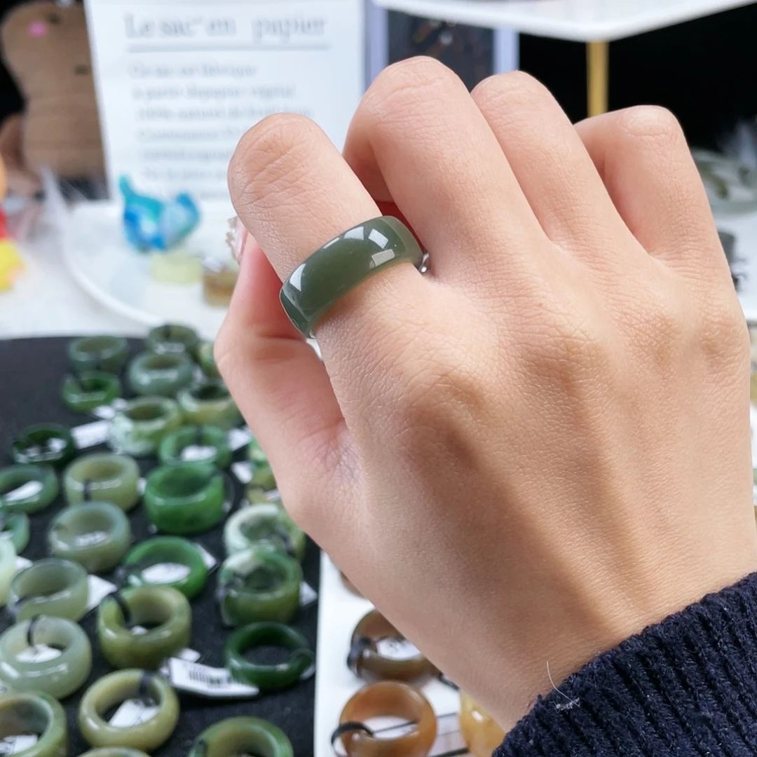 和田玉未镶嵌戒指P35墨青直切18.2不退换