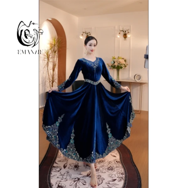 A25Q82依曼之舞异域风情新款刺绣新疆舞服连衣裙广场舞服(达)