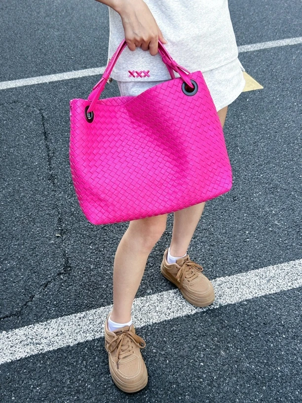 95新 BOTTEGA VENETA/葆蝶家 双桥编织包梅粉色Ss