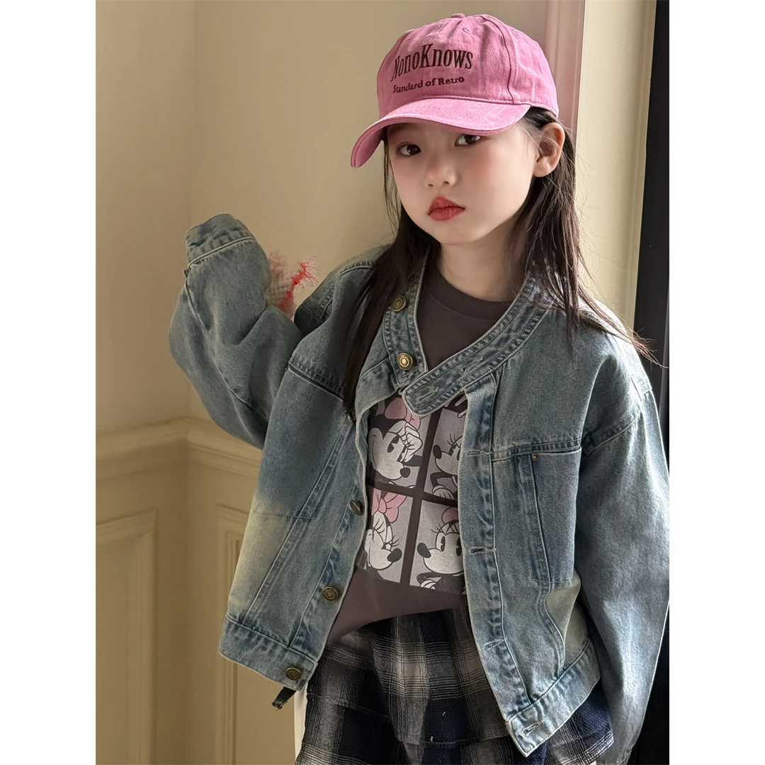 LJ-71515-TBB女童牛仔外套2025春季新款韩版牛仔衣慵懒风休闲外套