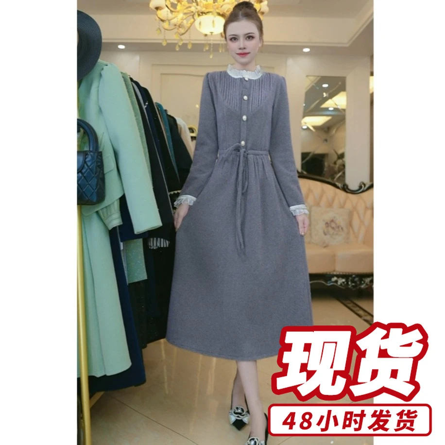 梦想服饰显瘦中长裙遮肚减龄秋冬新款时尚轻奢连衣裙6354