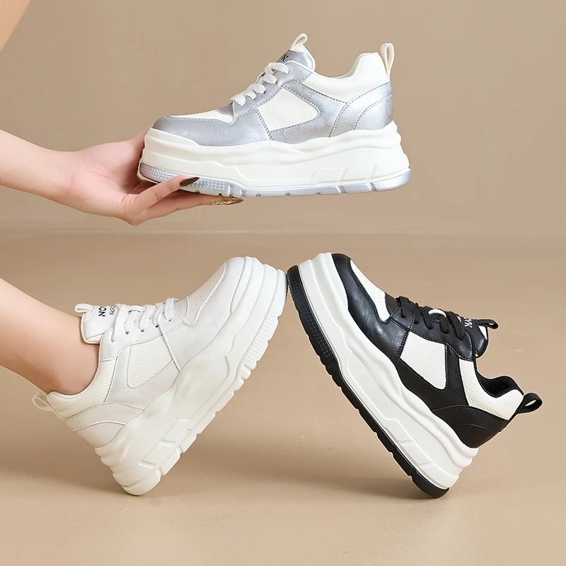 增高7cm全皮小白鞋2025春季松糕厚底休闲运动高跟板鞋棉鞋女