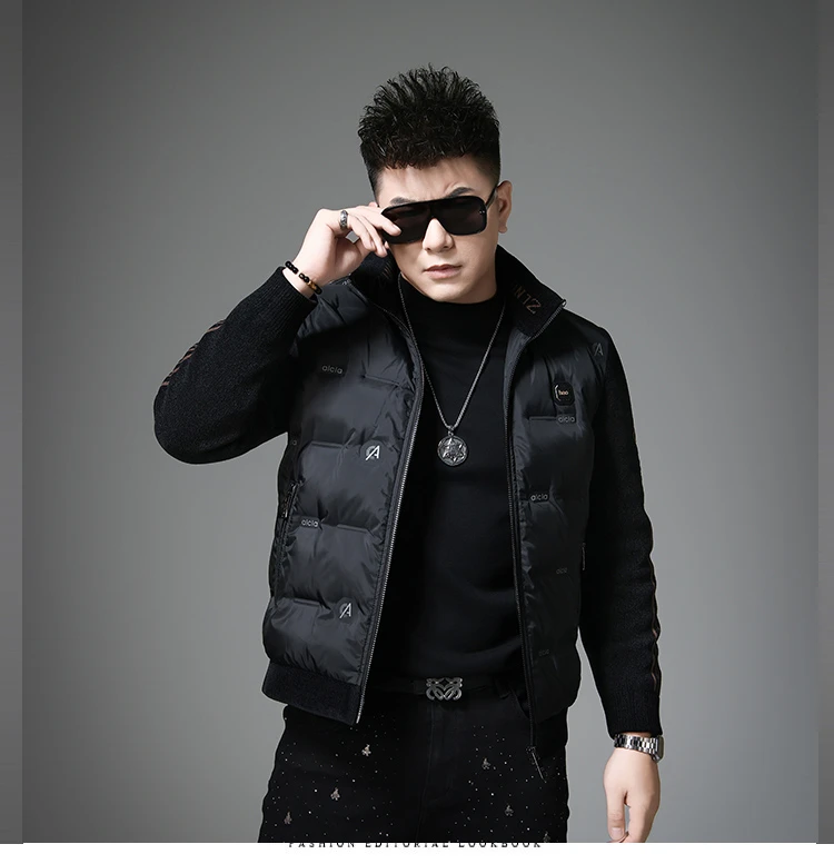 2025高级感新款时尚拼接针织袖羽绒服男冬装高端防寒服外套男款