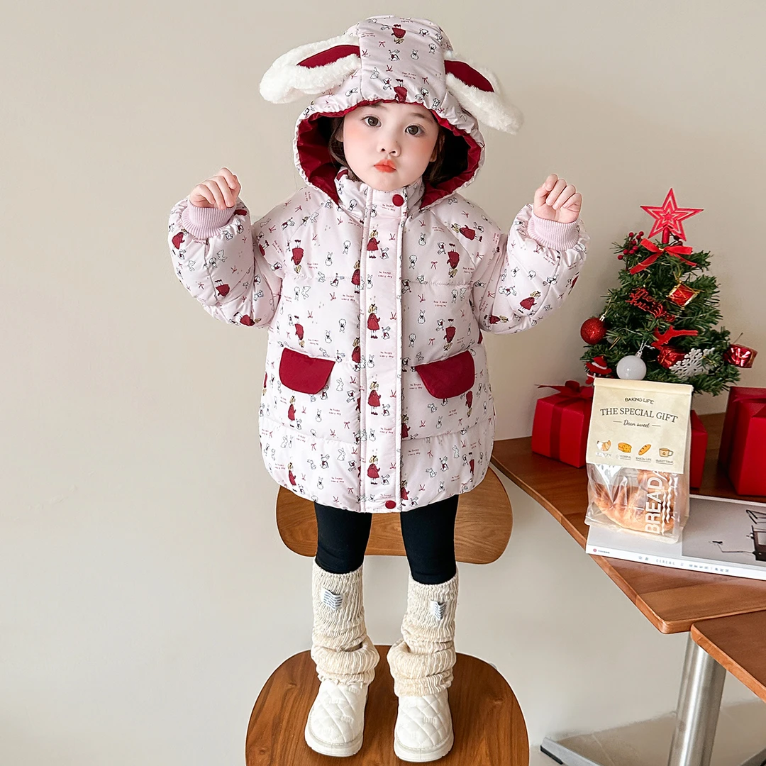 女童夹棉保暖棉衣冬季2025新款宝宝加绒加厚棉服儿童卡通冬装外套