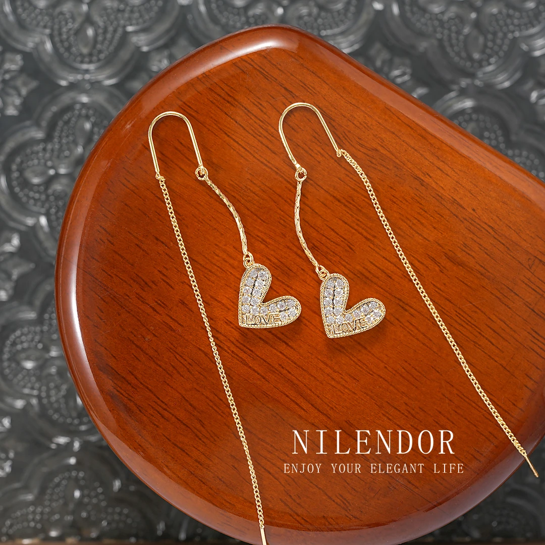 铜合金合成锆石耳饰 ES-387简约百搭爱心满镶耳线