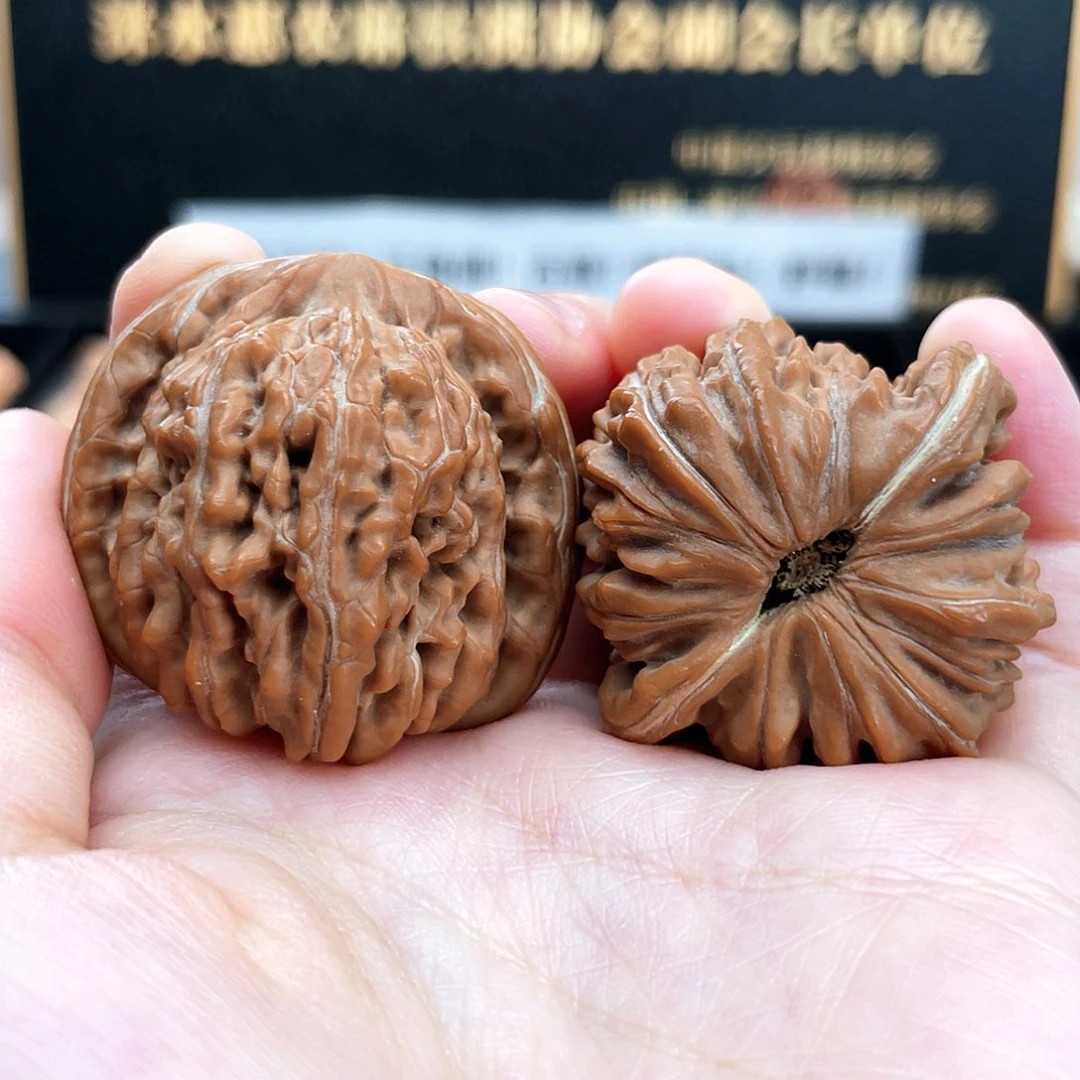 把件文玩核桃菊花底高桩方块肚流水纹山肩四座楼41尺
