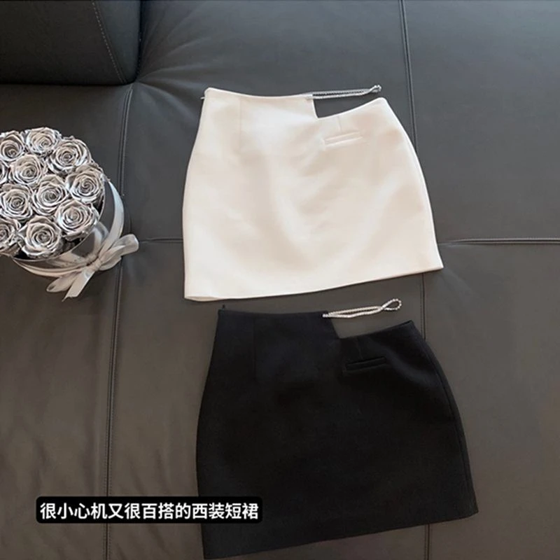 辣妹不规则A字半身裙女夏季高腰钻条百搭显瘦气质黑色包臀短裙子