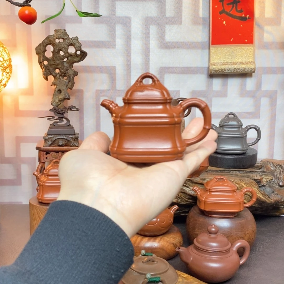 紫砂茶具朱泥四方竹鼎