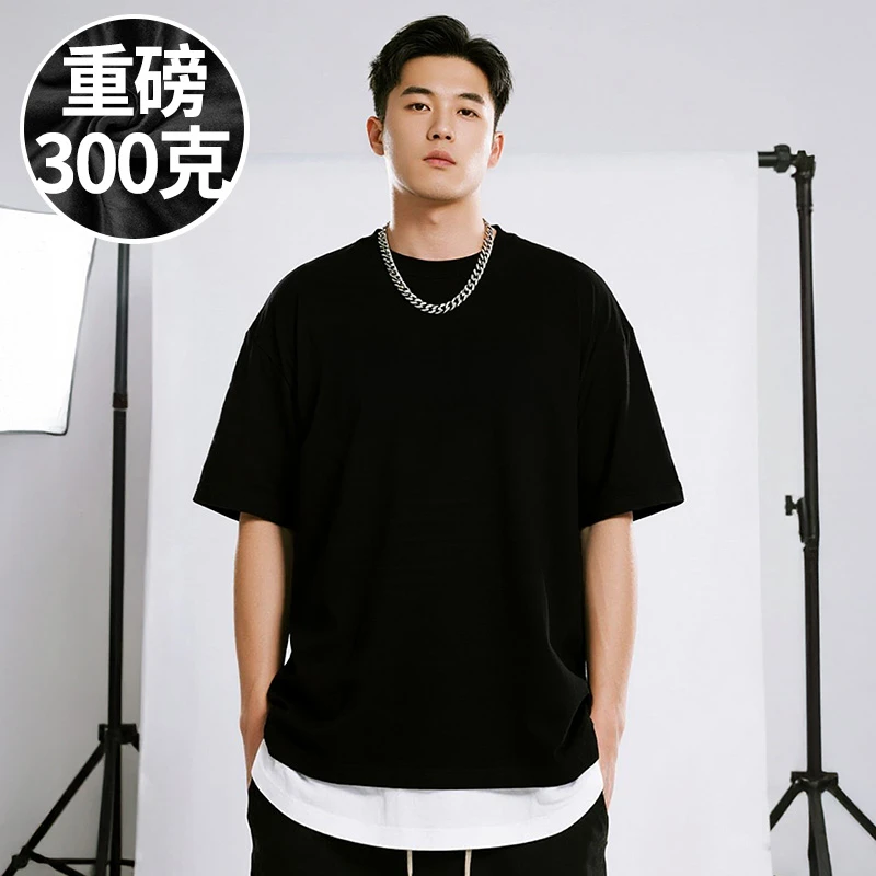 港风服饰潮牌重磅复古男士胖子T恤短袖加肥加大码男装半截袖夏季