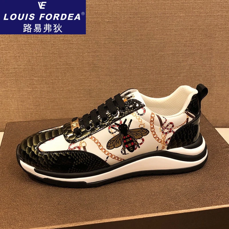 Louis Fordea/路易弗狄男士高档板鞋子厚底增高休闲皮鞋轻奢男鞋