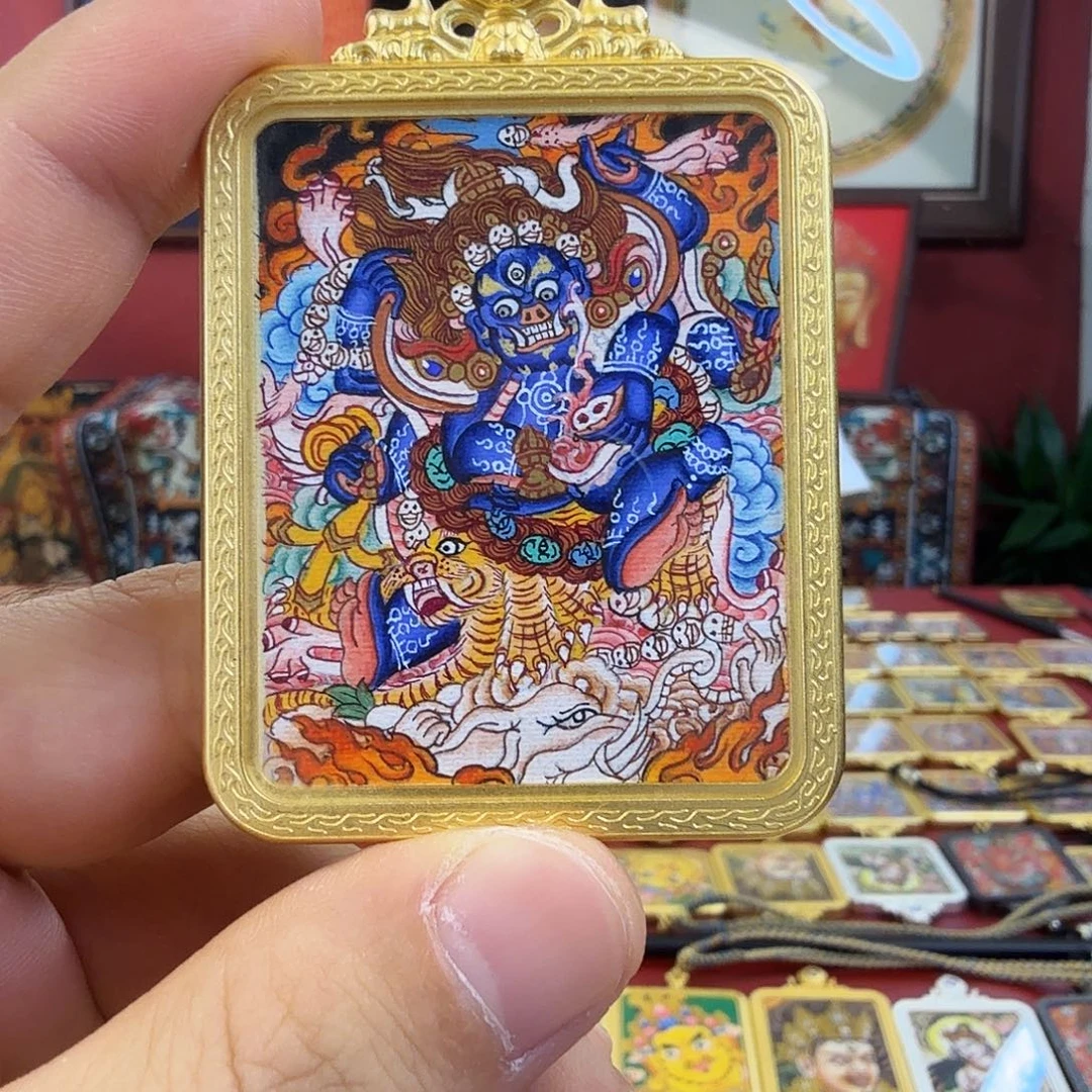 吊坠纯手绘六臂大黑天唐卡
