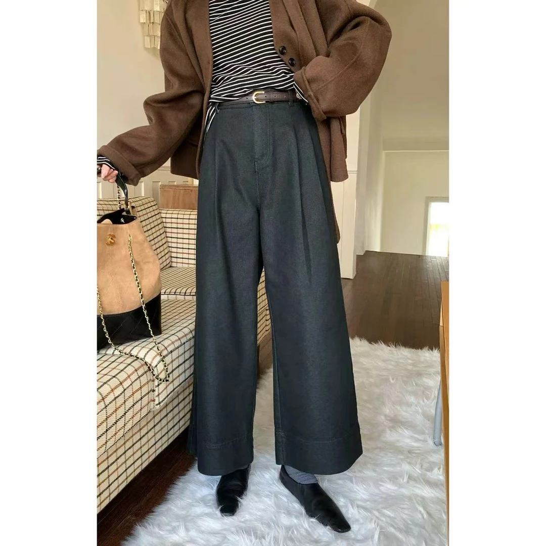 【现货秒发-NAZ微胖大码定制】棉涤高级感阔腿直筒休闲牛仔裤