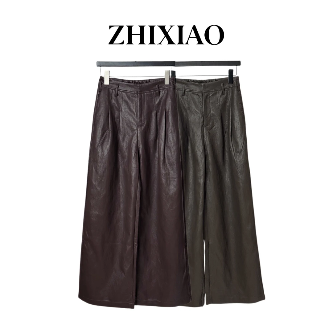 【ZHIXIAO】秋冬新款：极简直筒皮裤7118