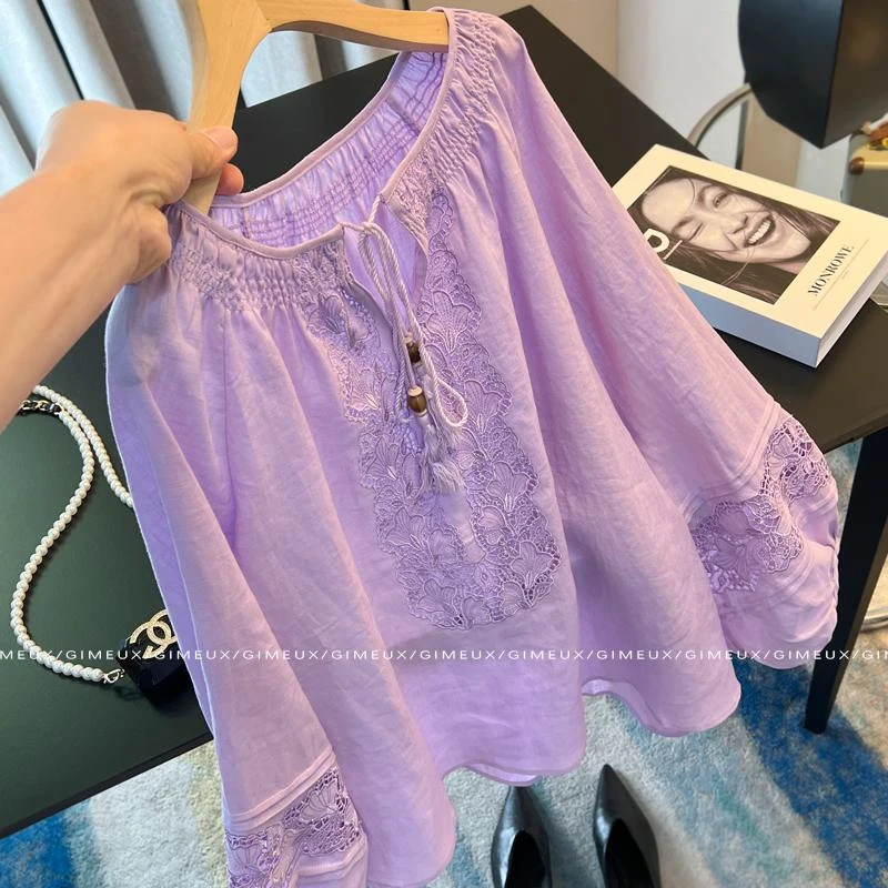 复古独特衬衫女国风新中式2025春秋款显瘦百搭法式宽松打底上衣