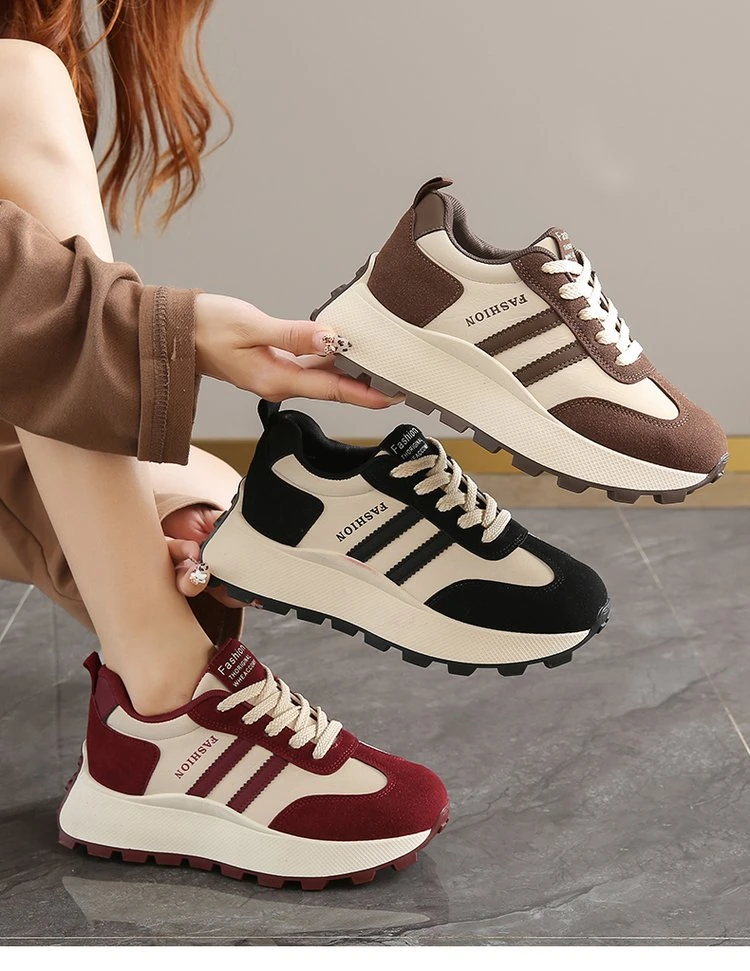 秋季新款鞋女时尚百搭透气舒适·厚底增高休闲运动板鞋小个子