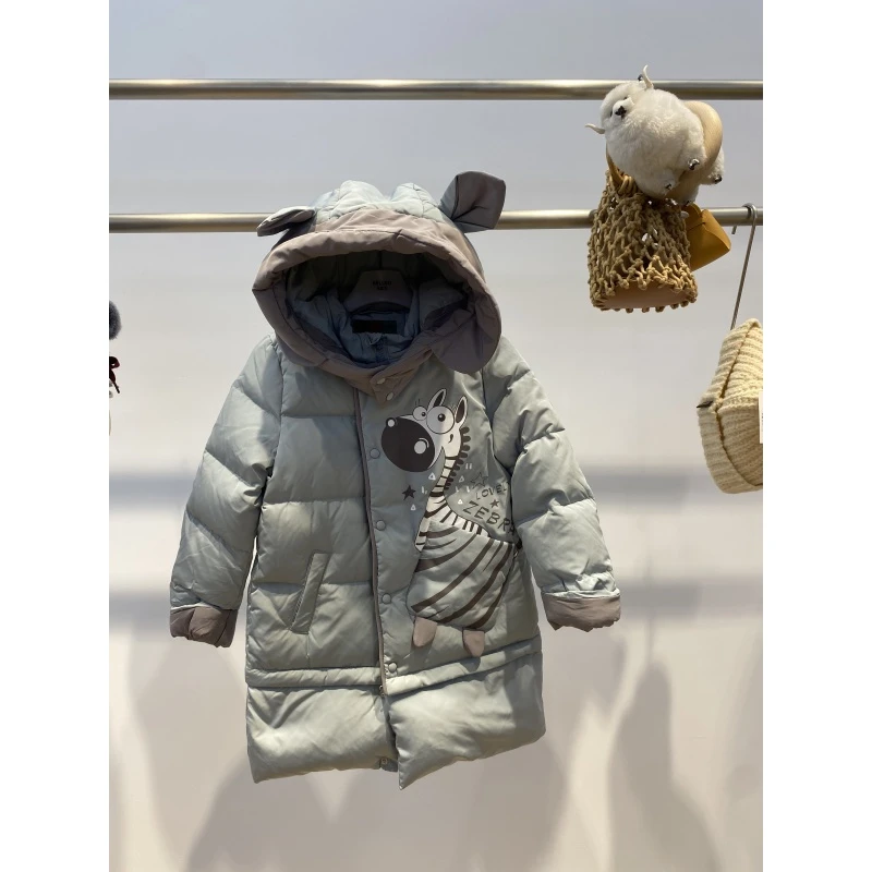 贝力高儿童90羽绒甜美男童女童2025新款拼接色短款连帽学生外套42