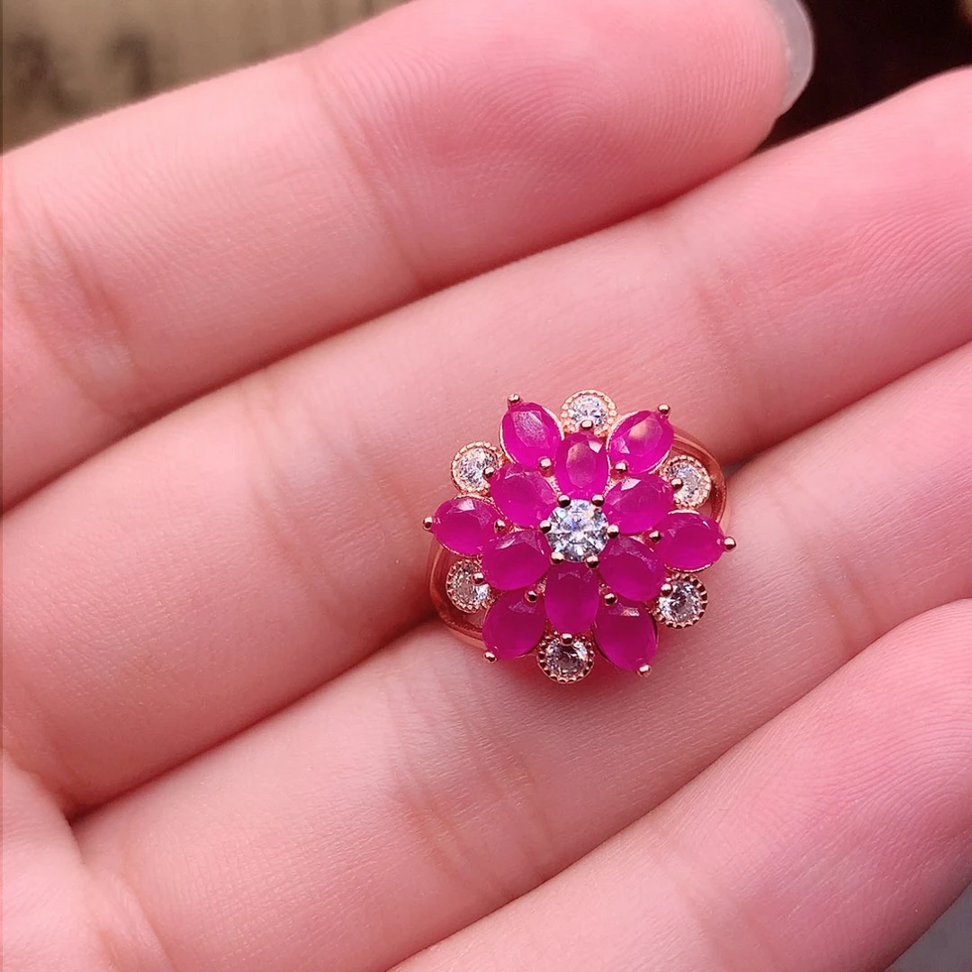 红宝石戒指银S925镶嵌