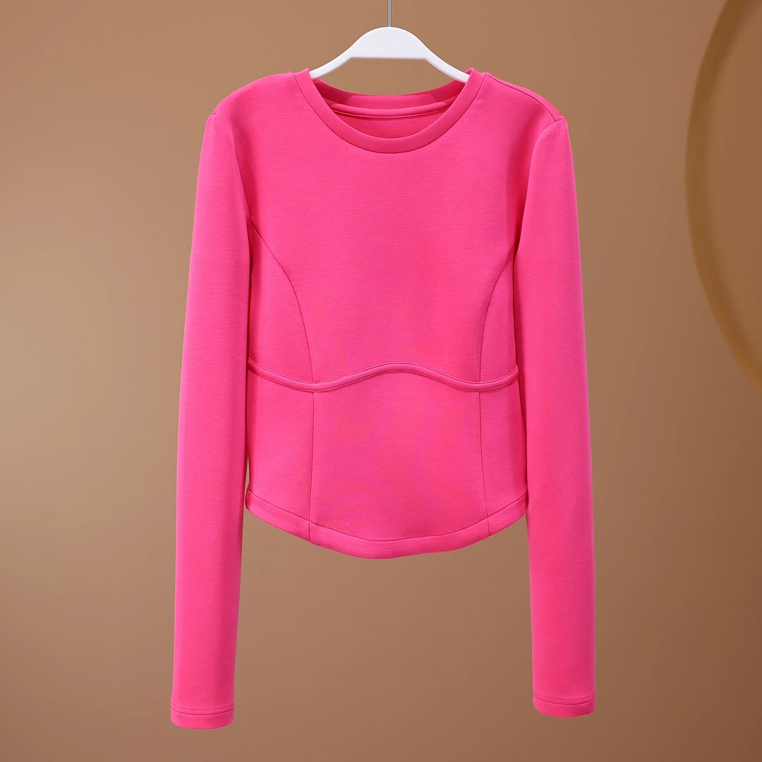 【亮哥女装】2025欧版莱赛尔轻薄洋红色高弹显廋鱼骨上衣/5038A