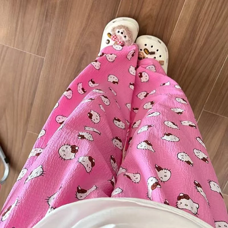 可爱遛弯新款泡泡棉夏季薄款春秋卡通休闲长裤宽松家居睡裤可外