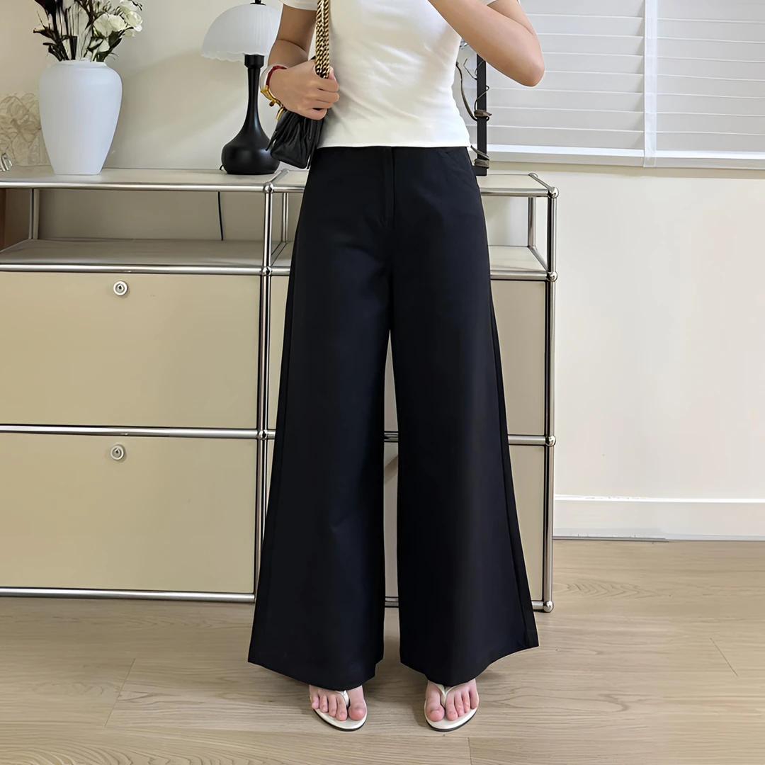 夏季高腰薄款阔腿休闲裤女遮胯显瘦微胖大码梨型身材百搭拖地长裤