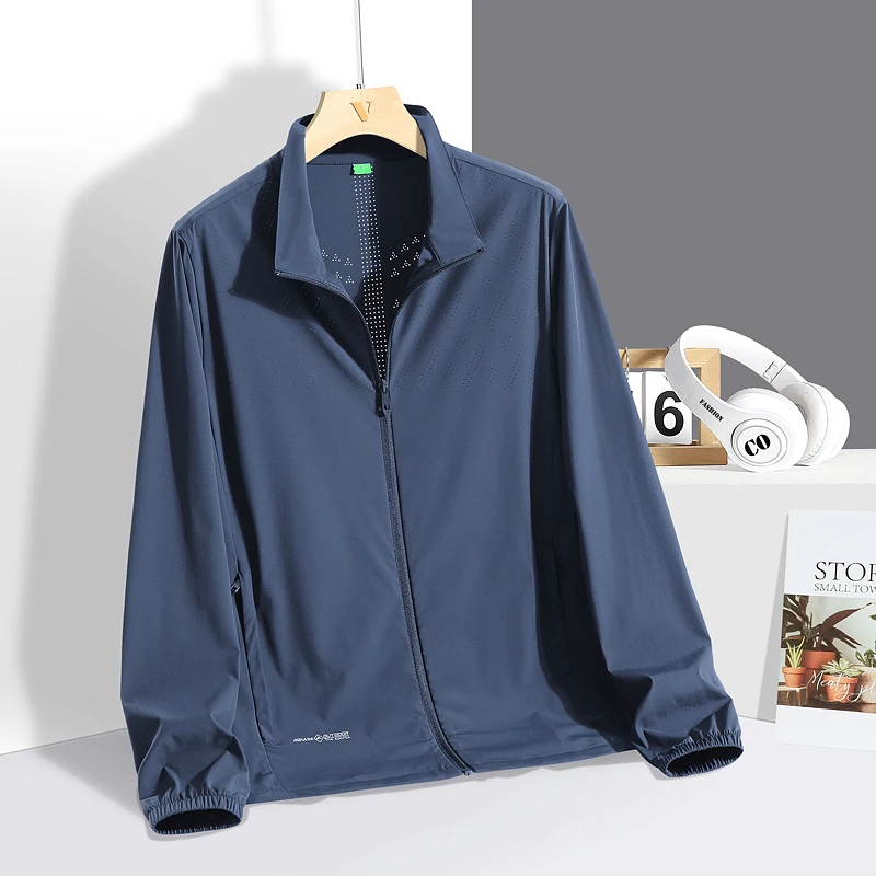 夏季薄款休闲冰丝防晒衣新款速干立领无帽子男士凉感轻薄外套2025