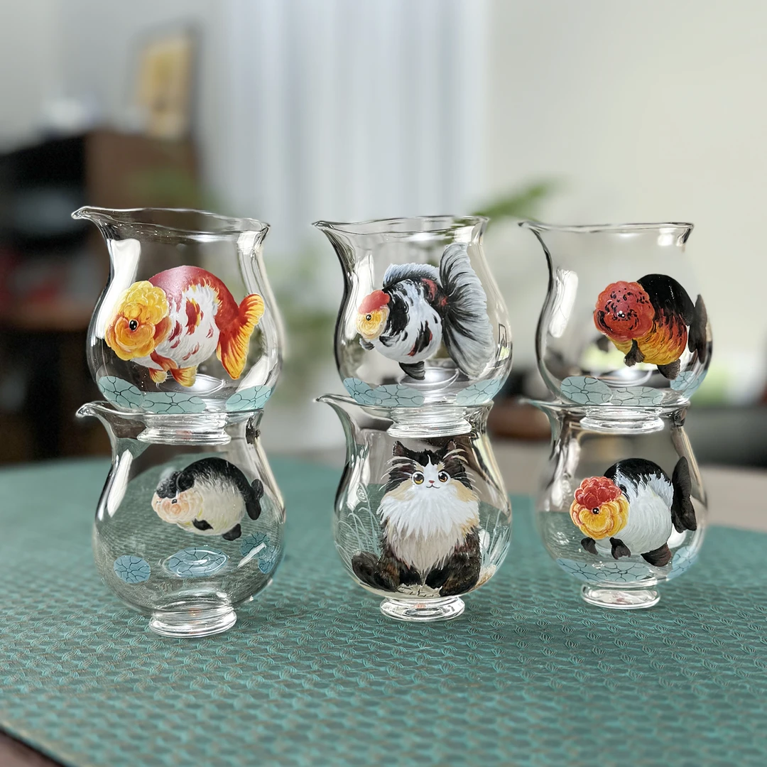 原创国风手绘个性耐热玻璃陶瓷公道杯分茶器一物一拍加厚高档茶具