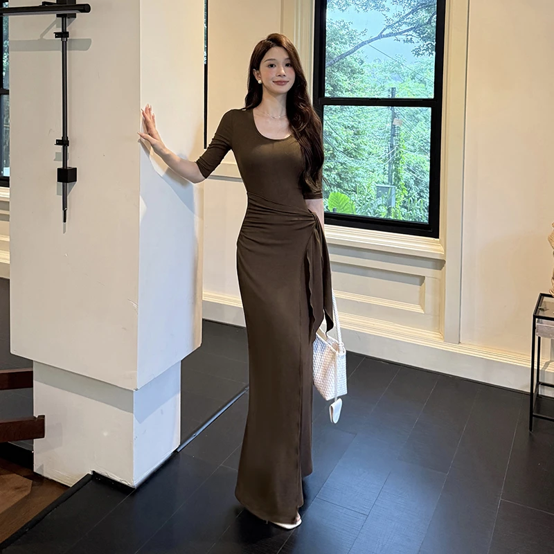 KaDaiShan 收腰绑带简约风绑带半袖连衣裙秋季新款显瘦气质长裙