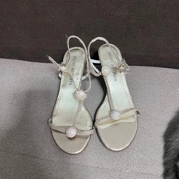 90新 StuartWeitzman SW水钻高跟凉鞋 鱼鱼