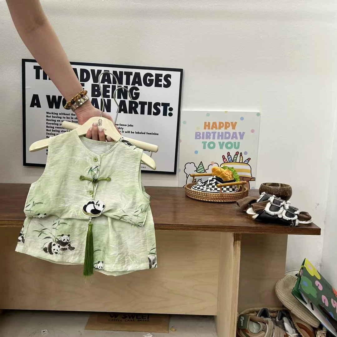 男童新中式国风套装2025新款宝宝夏季背心套装儿童时髦坎肩两件套