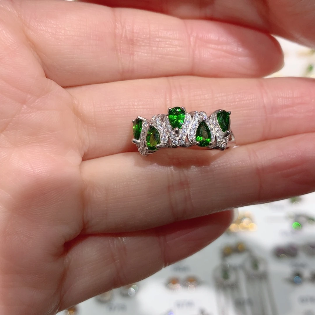 透辉石银S925镶嵌戒指