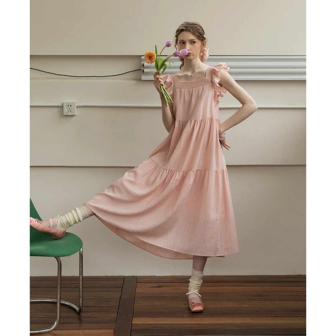 MELLIIY 夏季法式温柔风慵懒减龄飞飞袖蛋糕裙53232189