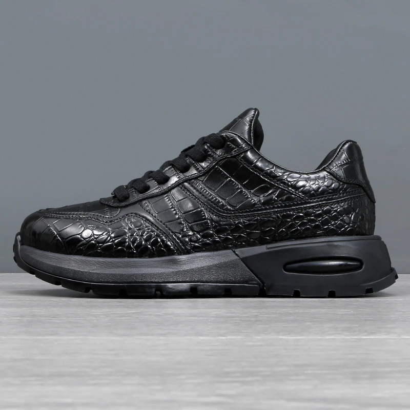 私人高端定制男鞋2025新款鳄鱼纹头层真皮厚底运动时尚百搭休闲鞋