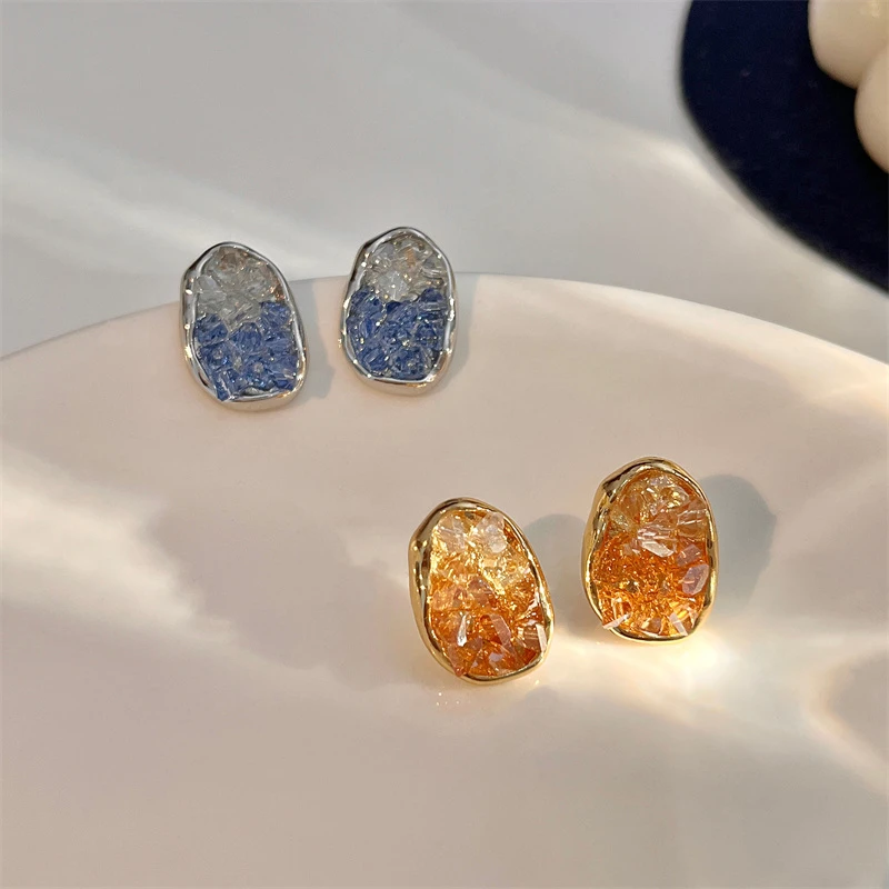 铜合金玻璃耳饰 C681橘子洲小众高级感香槟色水晶耳环新耳饰耳钉
