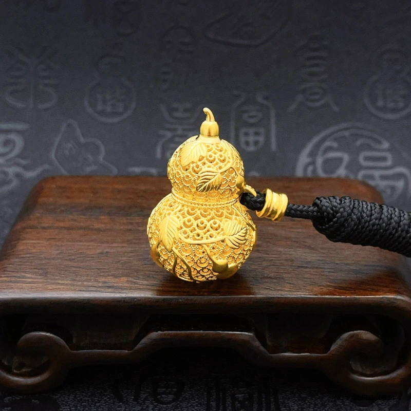 足金古法花丝镂空爬藤葫芦吊坠