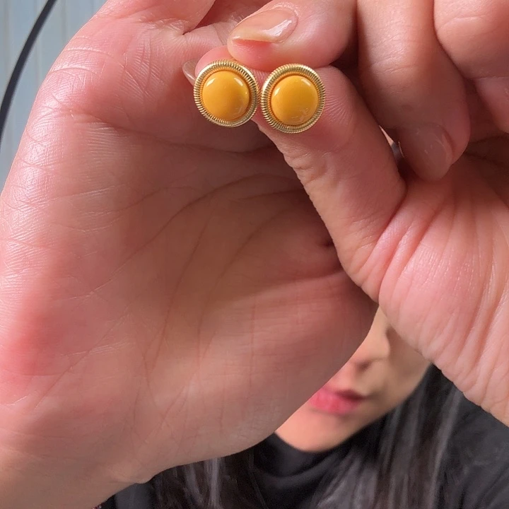 琥珀银S925镀金镶嵌耳饰素蜜蜡