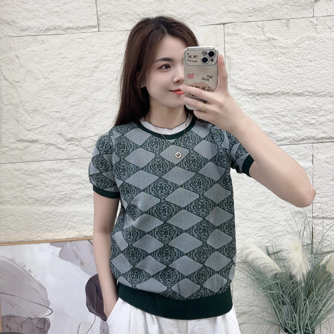 A054夏季包袖厚款心形三分袖毛针织衫镂空印花蕾丝宽松