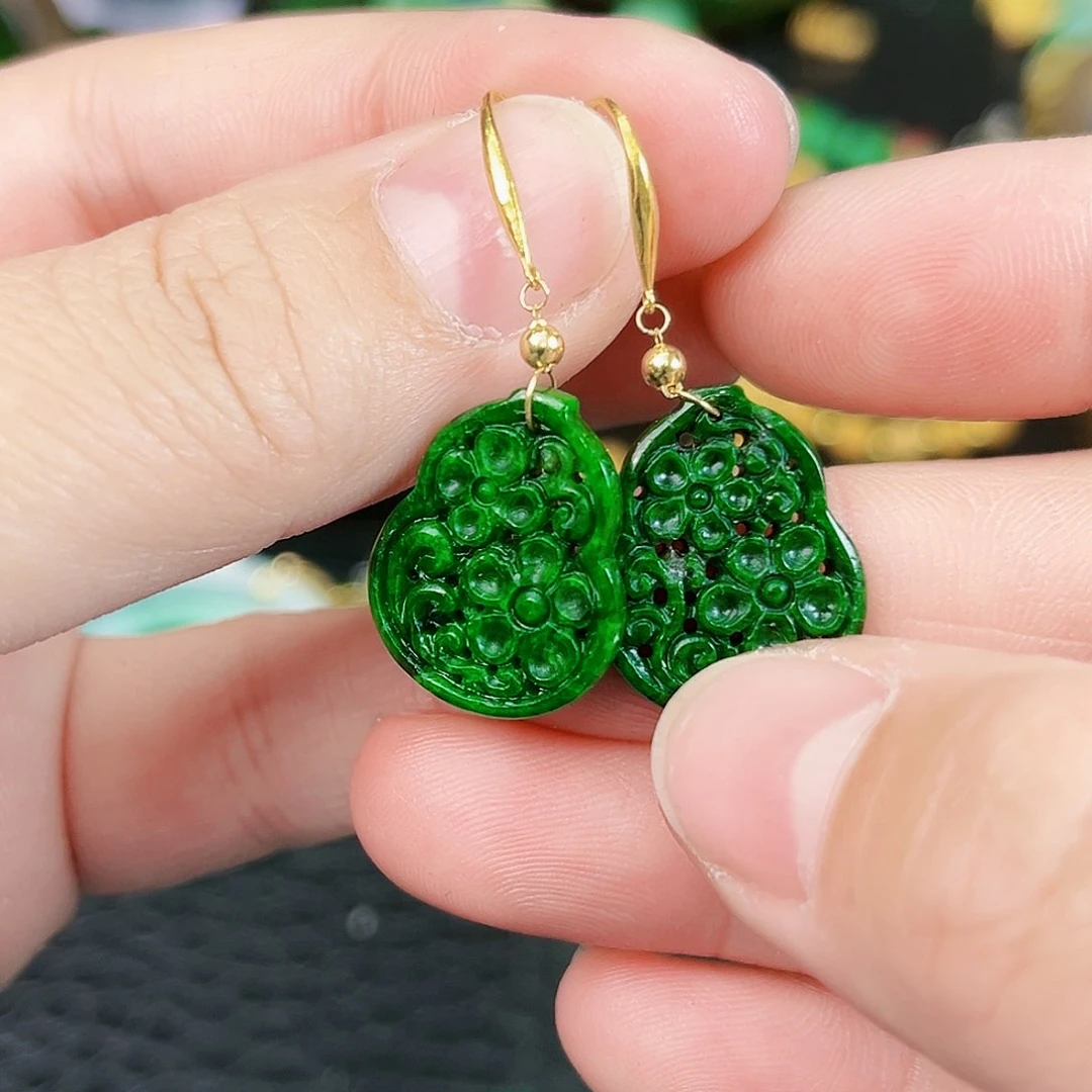 翡翠耳饰18K金镶嵌耳饰