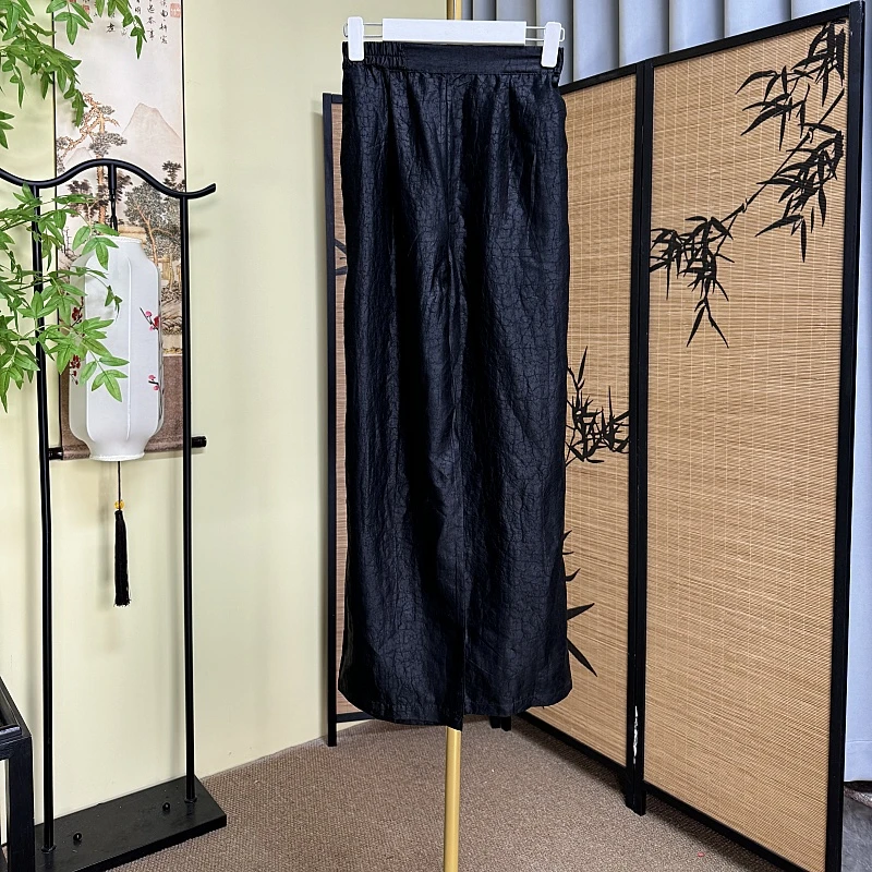 【黑龟直筒裤】香云纱直筒裤子时尚百搭宽松复古黑色垂感重磅桑蚕丝