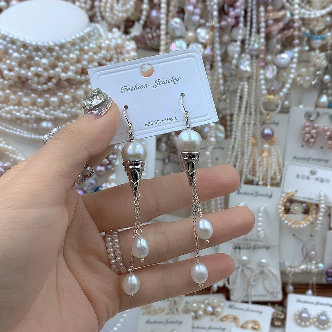 淡水珍珠银S925镶嵌耳饰