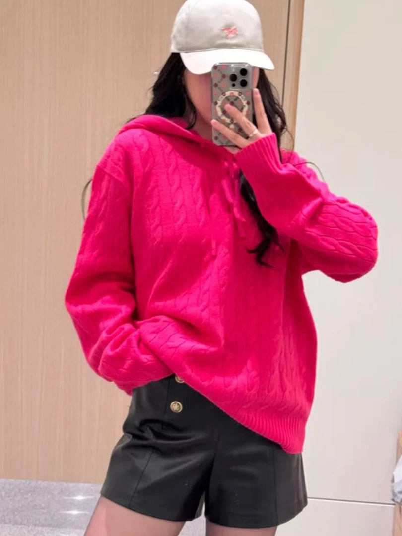 【CC】秀晶同款韩版潮流设计感美式刺绣连帽毛衣休闲百搭上衣女