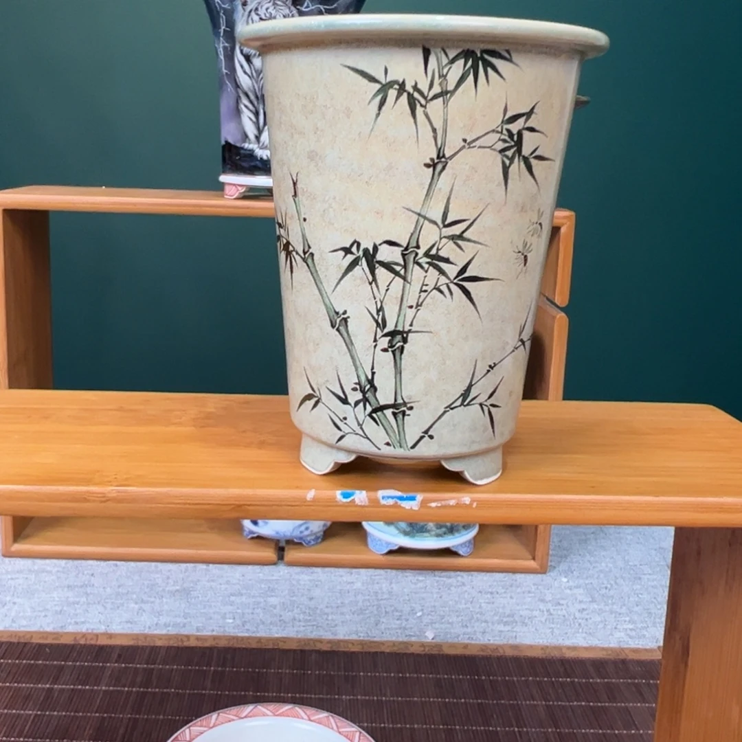 手工手绘黄底竹子系列盆